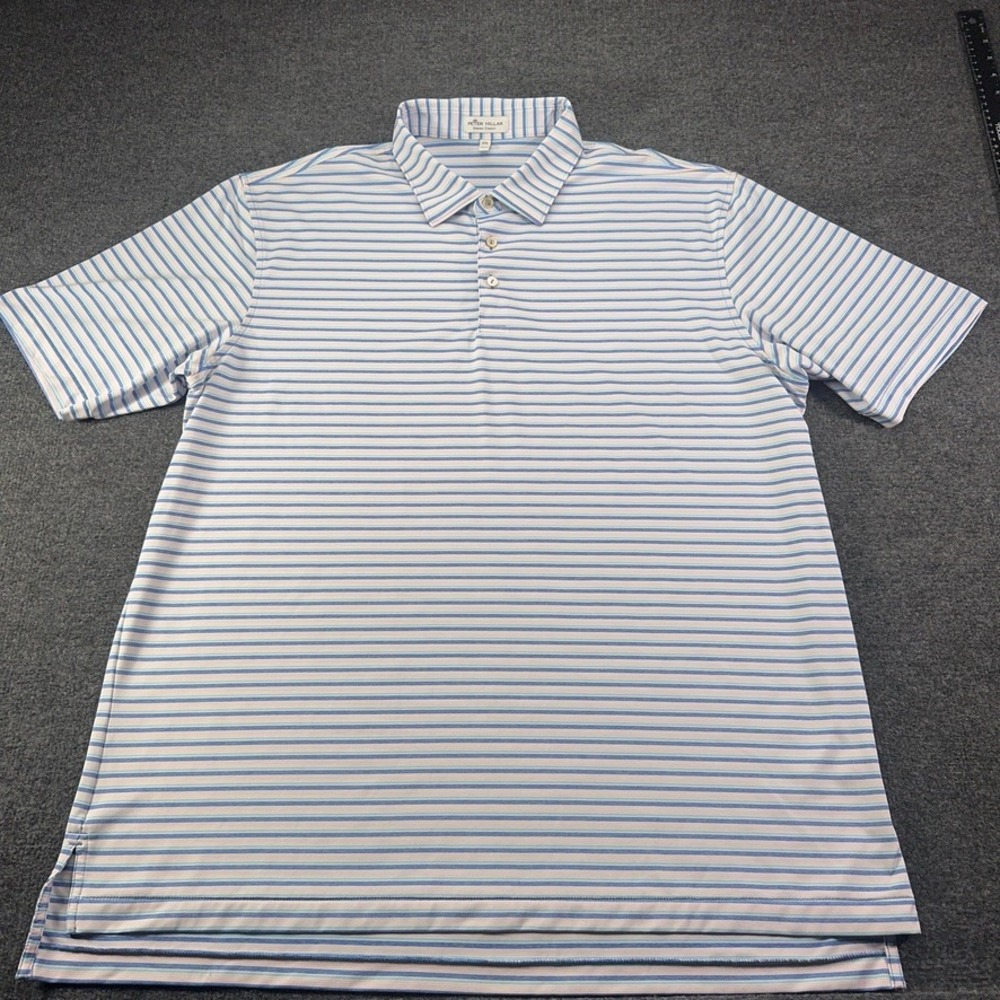 Peter Millar Summer Comfort Striped Polo Shirt Mens XXL Blue Pink Short Sleeve